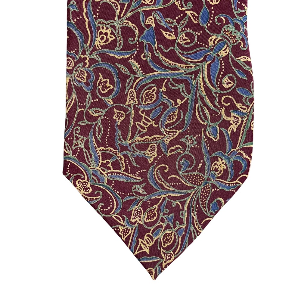 Geoffrey Beene Mens Burgundy Floral Paisley 100% Silk Handmade Necktie